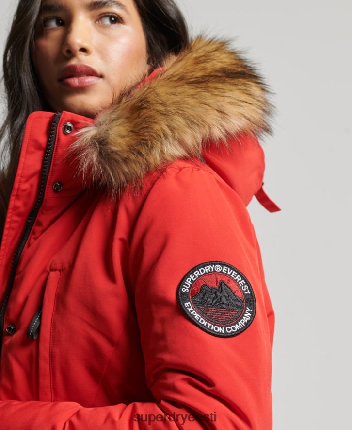 Superdry naised kapuutsiga everest kunstkarusnahast parkmantel B2LT43772 Riietus punane