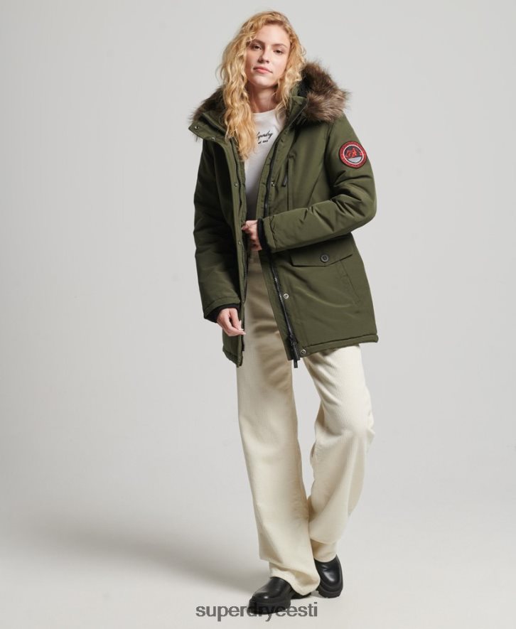 Superdry naised kapuutsiga everest kunstkarusnahast parkmantel B2LT43773 Riietus khaki