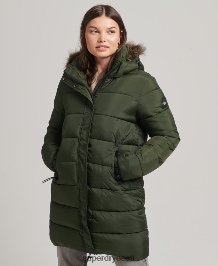 Superdry naised kapuutsiga keskmine mantel B2LT45633 Riietus roheline