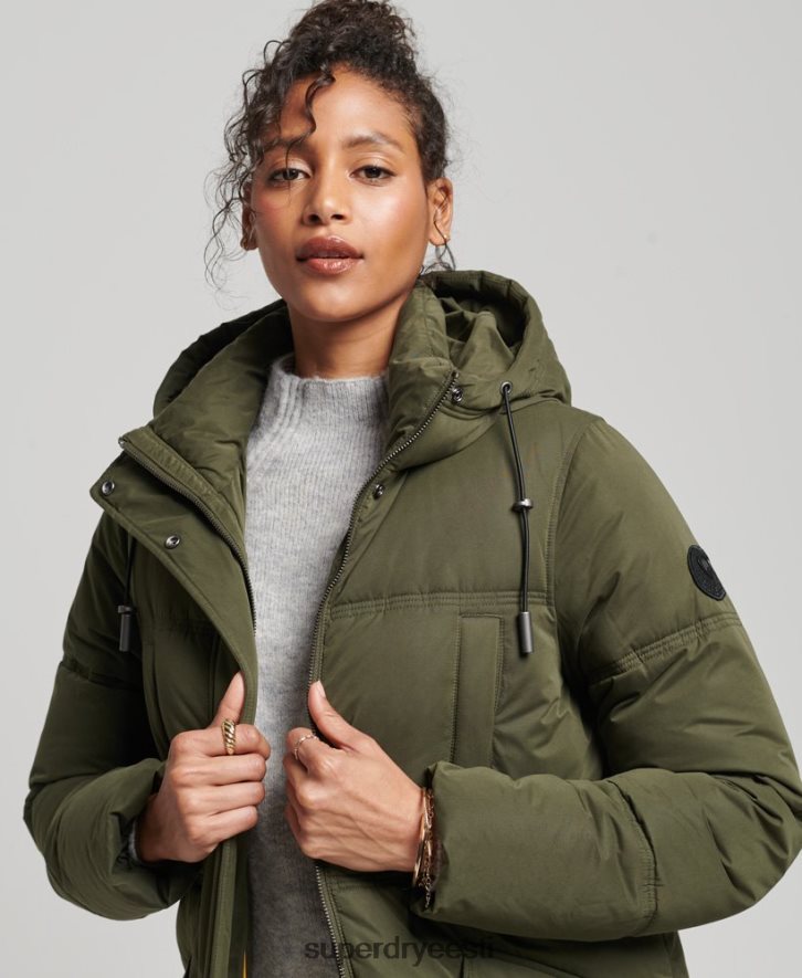 Superdry naised mikrokiust kapuutsiga puhvmantel B2LT43732 Riietus roheline