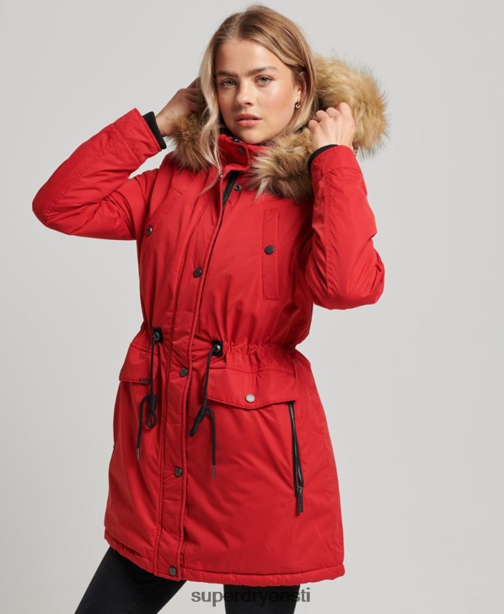 Superdry naised nadare mikrokiust parkmantel B2LT45513 Riietus punane