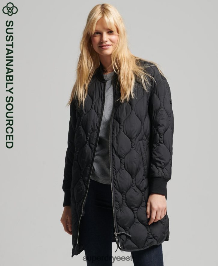 Superdry naised studios õngejada tepitud mantel B2LT43798 Riietus must