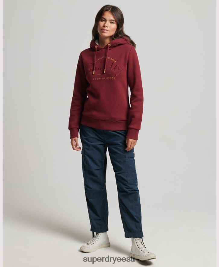 Superdry naised Luksuslik tikitud logoga kapuuts B2LT46025 Riietus punane