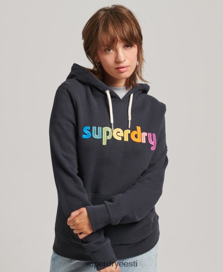 Superdry naised tikitud vikerkaare logoga kapuuts B2LT43428 Riietus merevägi