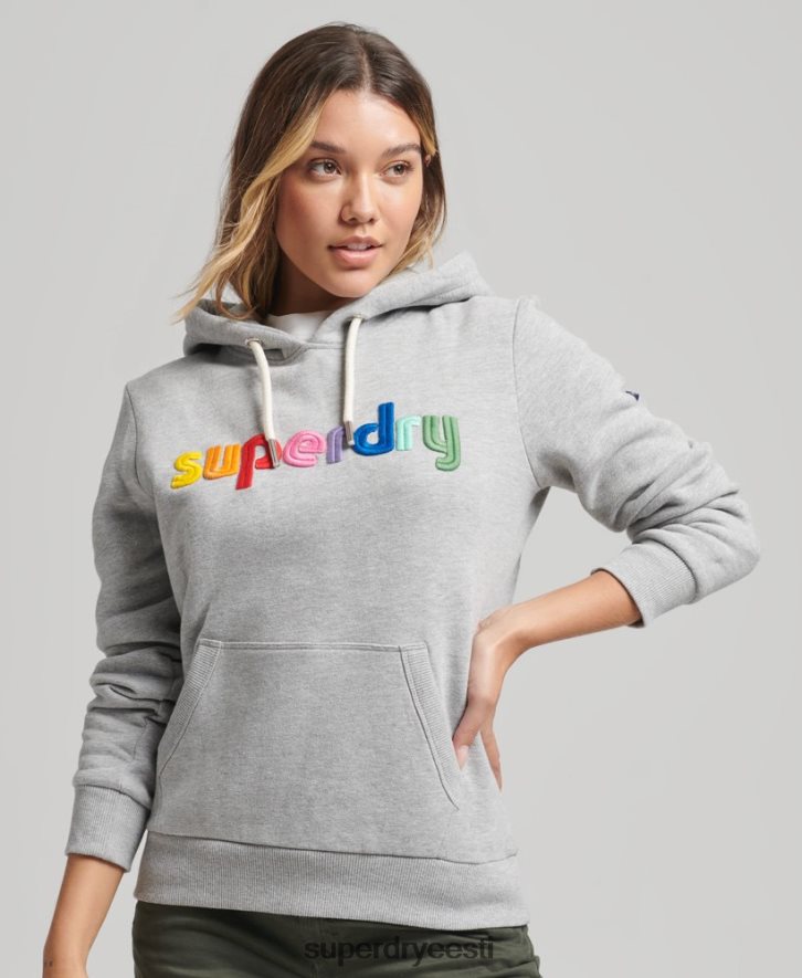 Superdry naised tikitud vikerkaare logoga kapuuts B2LT43446 Riietus hall