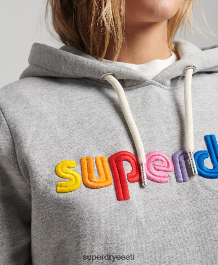 Superdry naised tikitud vikerkaare logoga kapuuts B2LT43446 Riietus hall