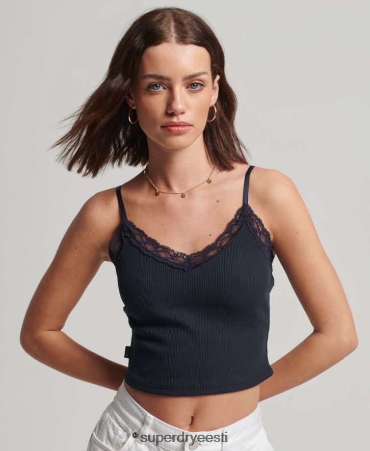 Superdry naised ribipitsiga trimmitud cami top B2LT41955 Riietus merevägi