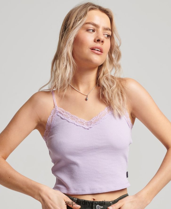 Superdry naised ribipitsiga trimmitud cami top B2LT42337 Riietus lilla