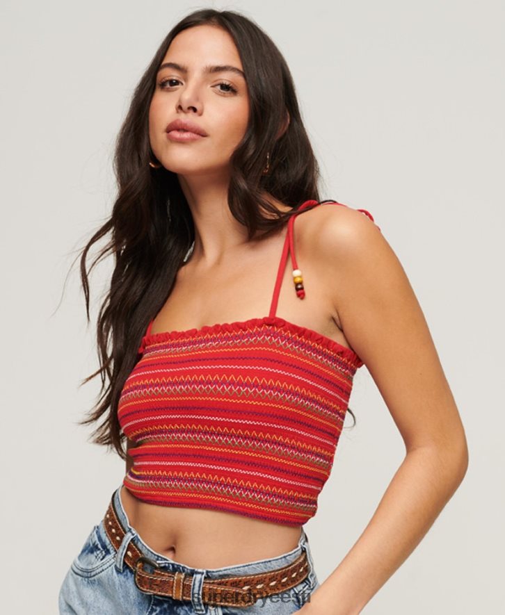 Superdry naised tikitud smocked cami top B2LT42041 Riietus punane