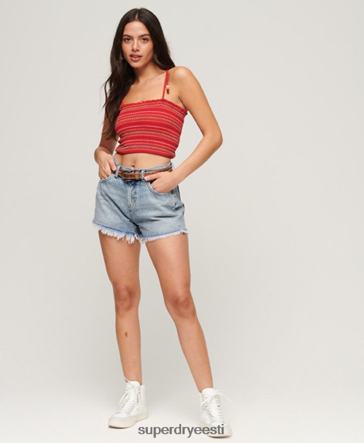 Superdry naised tikitud smocked cami top B2LT42041 Riietus punane